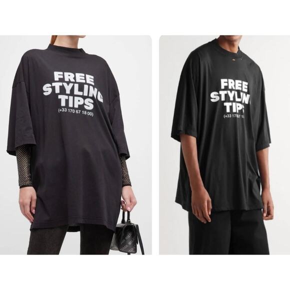 BALENCIAGA Oversized Baggy Distressed Printed Tee Free Styling Tips Hotline NWT - Picture 1 of 11